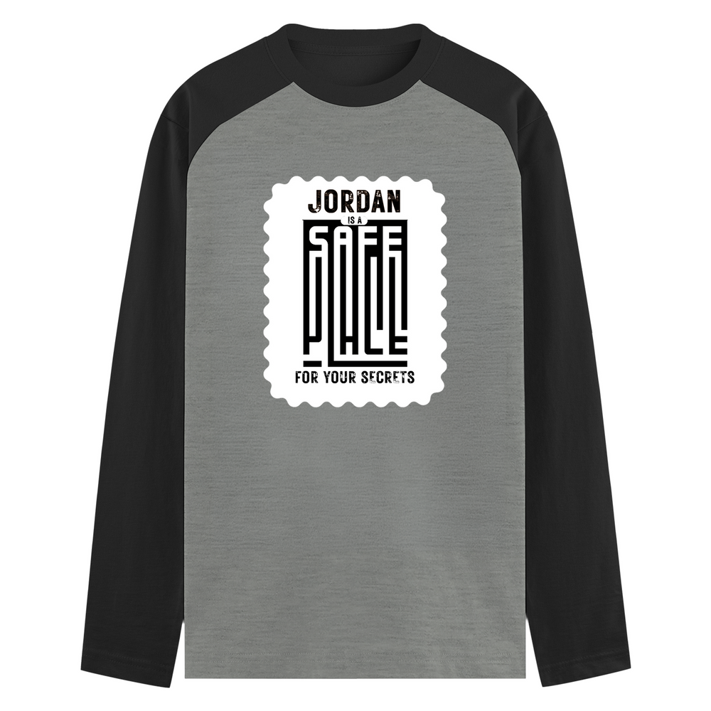 Male Raglan T-Shirt | Men's Regular Fit | 180 GSM Bio-Washed Cotton | DTG Print | Pre-Shrunk, Durable | Personalized | DTG | Typography | Trust | Secrets | Everyday - front - mockup 1