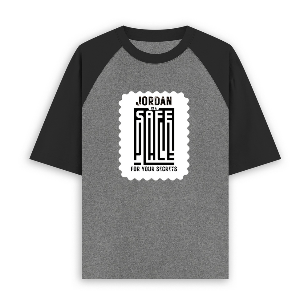 Unisex Oversized Raglan T-Shirt | Relaxed Fit | 100% Bio-Washed Cotton DTG Print | Two-Tone Contrast Sleeves | For Him & Her | Personalized | DTG | Typography | Trust | Secrets | Everyday - front - mockup 1