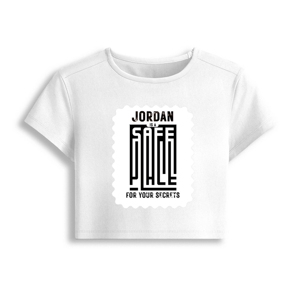 Female Baby Tee | Women's Fitted Cropped T-Shirt | Cotton Spandex Blend | Soft & Stretchy | Adult | Personalized | DTF | Typography | Trust | Secrets | Everyday - front - White - mockup 1