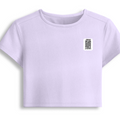 Female Baby Tee | Women's Fitted Cropped T-Shirt | Cotton Spandex Blend | Soft & Stretchy | Adult | Personalized | DTF | Typography | Trust | Secrets | Everyday - left pocket - Lavender - mockup 3