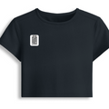 Female Baby Tee | Women's Fitted Cropped T-Shirt | Cotton Spandex Blend | Soft & Stretchy | Adult | Personalized | DTF | Typography | Trust | Secrets | Everyday - right pocket - Navy Blue - mockup 4