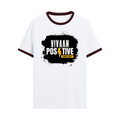 Ringer T-Shirt | Unisex Fit | 100% Cotton | Bio-Washed, Pre-Shrunk, Rib Neck | Adults | Personalized | Bold Graphic | Positive Affirmations | Motivation | Self-care | Uplifting | Positive Vibes Only - front - Maroon off white - mockup 1