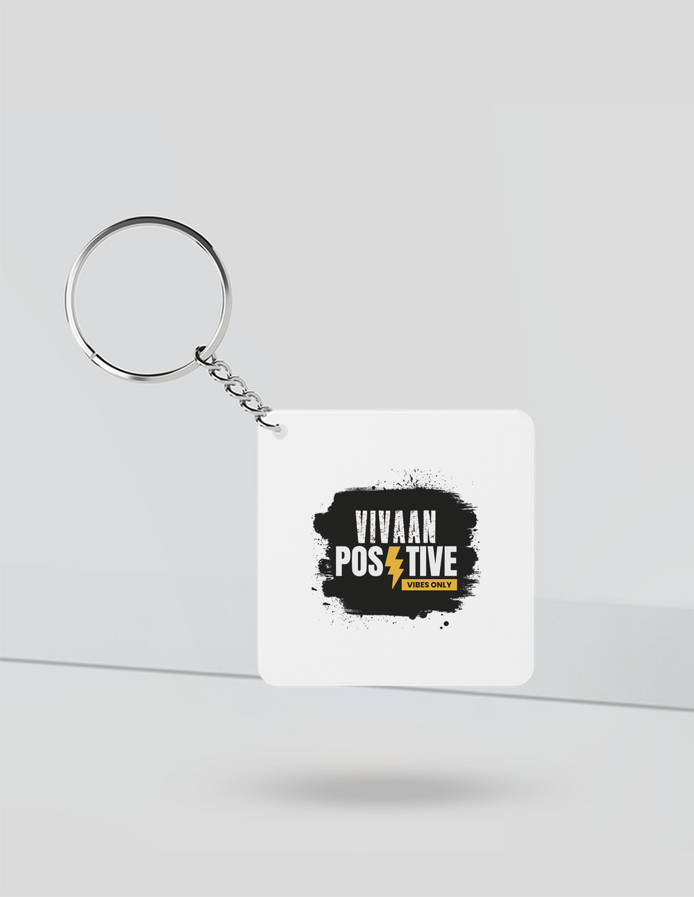 Keychain | Rectangle Square Slim | Durable Acrylic | Fade-Proof Glossy Finish | Unisex | Personalized | Bold Graphic | Positive Affirmations | Motivation | Self-care | Uplifting | Positive Vibes Only - front_Square - Square - White - mockup 1