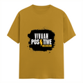 Female Classic Crew T-Shirt | Regular Fit | 180 GSM Bio-Washed Cotton Blend | Pre-Shrunk, Double-Stitched | Women | Personalized | Bold Graphic | Positive Affirmations | Motivation | Self-care | Uplifting | Positive Vibes Only - front - Mustard Yellow - mockup 1