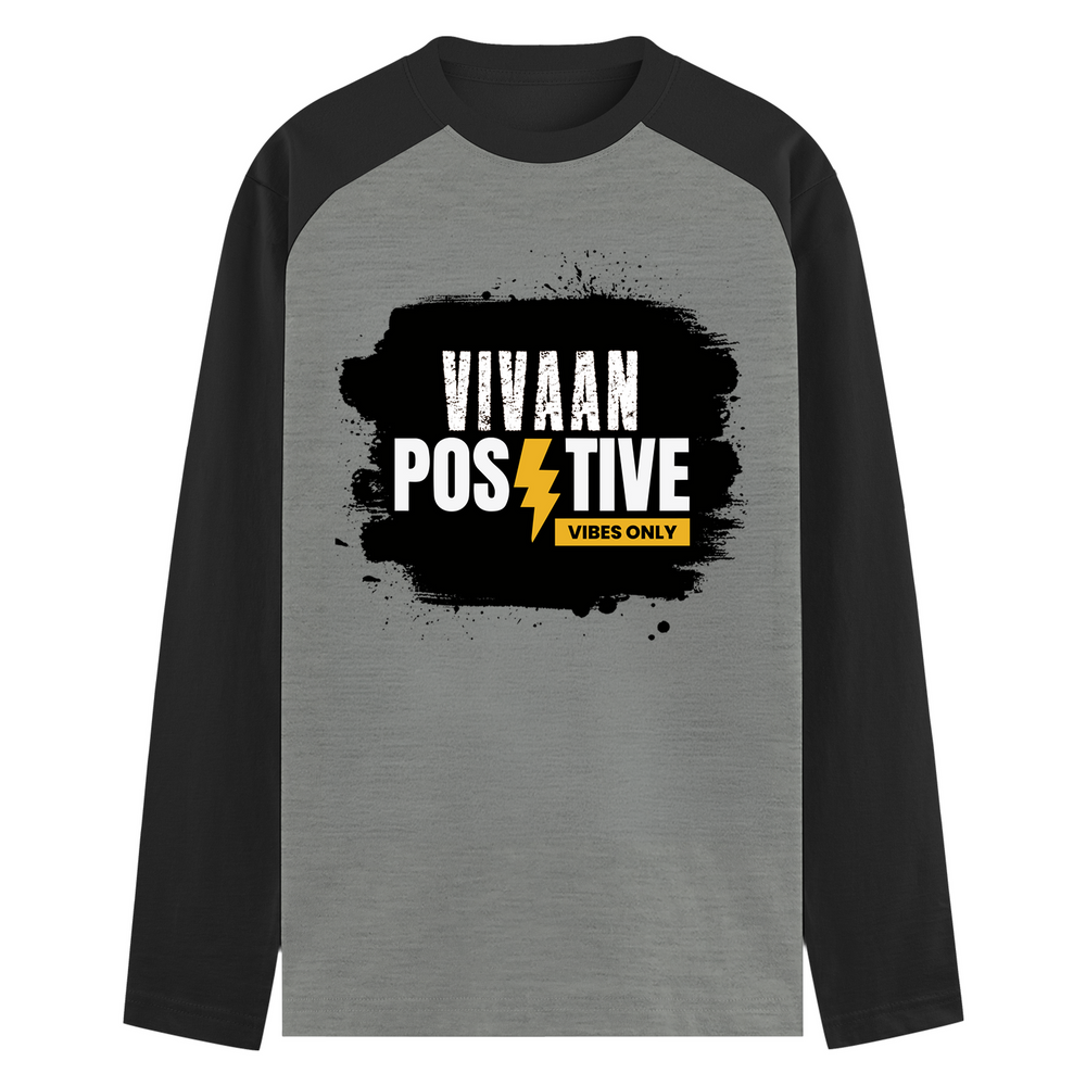 Male Raglan T-Shirt | Men's Regular Fit | 180 GSM Bio-Washed Fabric | Double Stitched, Ribbed Neck | Personalized | Bold Graphic | Positive Affirmations | Motivation | Self-care | Uplifting | Positive Vibes Only - front - mockup 1