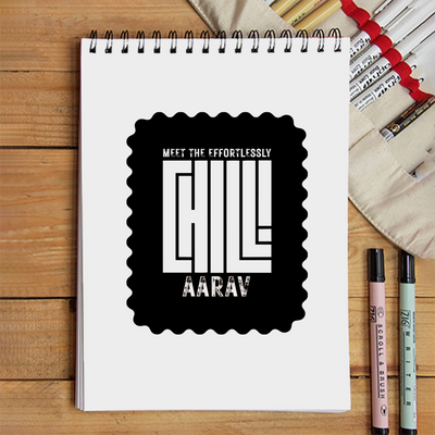 Sketchbook | A5 Size | 140 GSM Paper | Spiral Bound | Unisex | Personalized | Typography | Self-concept | Everyday | Calm | Effortlessly Chill - front - White - mockup 1