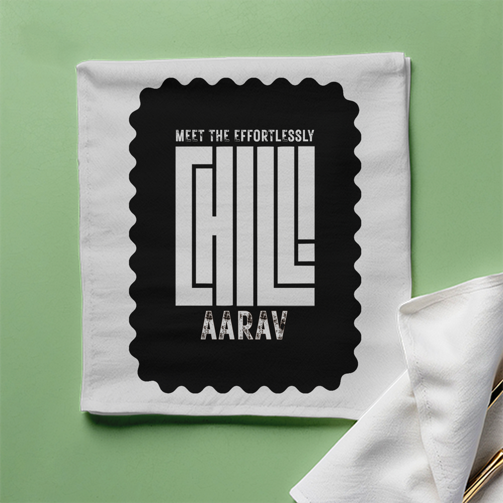 Cloth Napkin | Standard Dining Size | 100% Polyester | Soft, Durable, Hemmed | Unisex | Personalized | Typography | Self-concept | Everyday | Calm | Effortlessly Chill - front - White - mockup 1