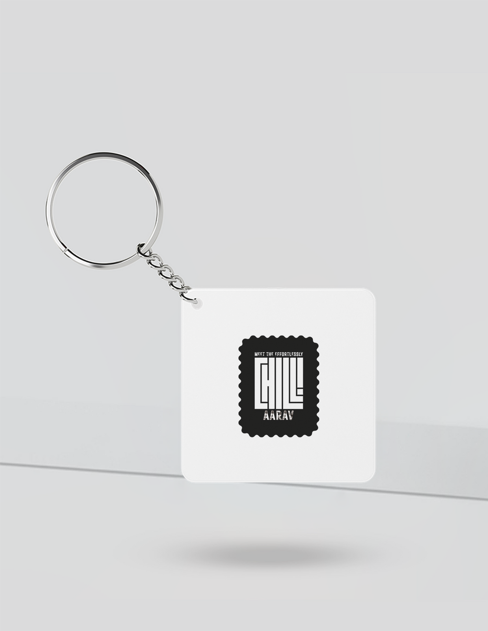 Keychain | Rectangle Square Slim | Durable Acrylic | Fade-Proof Glossy Finish | Unisex | Personalized | Typography | Self-concept | Everyday | Calm | Effortlessly Chill - front_Square - Square - White - mockup 1