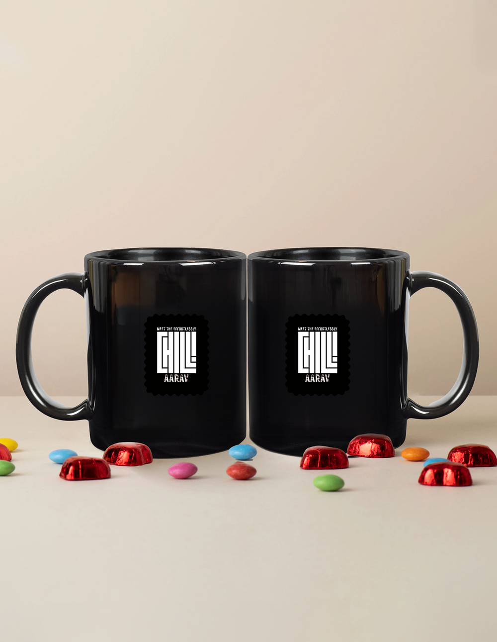 Black Coffee Mug | 11 oz | Ceramic | Fade-Proof | Unisex Adult | Personalized | Typography | Self-concept | Everyday | Calm | Effortlessly Chill - front - mockup 1
