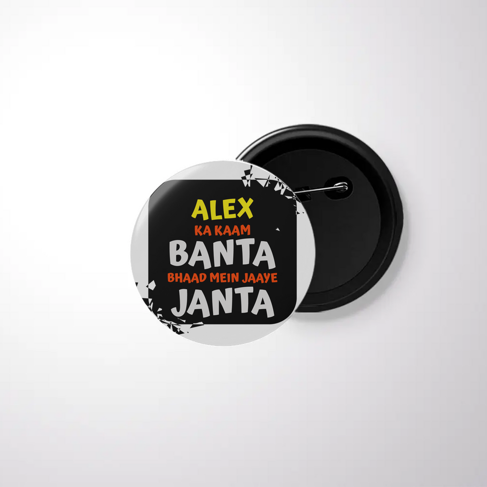 Pin Button Badge | Durable Metal | Glossy Finish | Unisex | Personalized | Typography | Self-expression | Everyday | Assertive | Zero Public Pressure - front - White - mockup 1