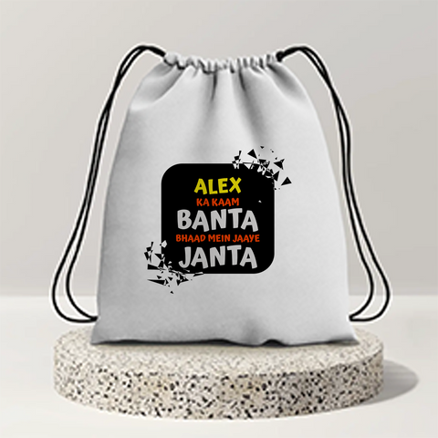 Drawstring Bag | 280 GSM | Durable Cotton | Secure Closure | Unisex | Personalized | Typography | Self-expression | Everyday | Assertive | Zero Public Pressure - front - mockup 1