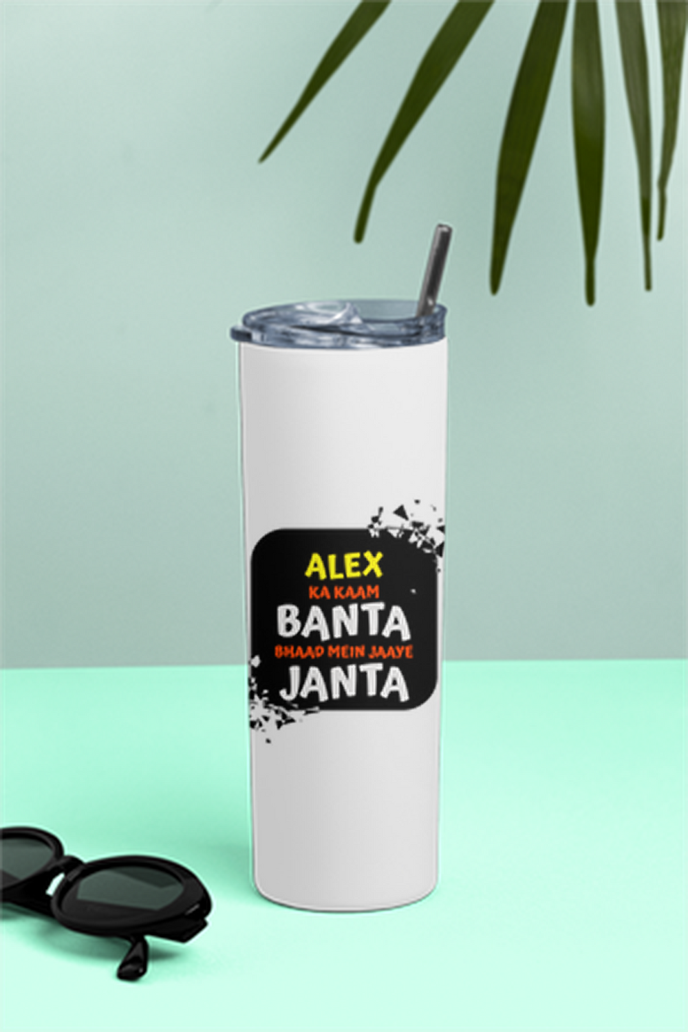 Tumbler Bottle | 20oz Capacity | Stainless Steel | Double-Wall Insulated, Splash-Proof Lid, Metal Straw | Everyday Use | Personalized | Typography | Self-expression | Everyday | Assertive | Zero Public Pressure - front - White - mockup 1