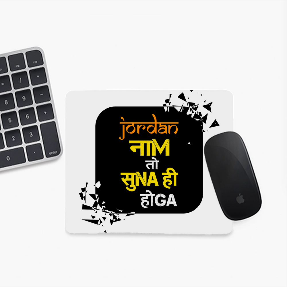 Mouse Pad | Standard Desk Size | Durable Fabric & Rubber | Skid-Proof Base, Smooth Surface, Fade-Proof | Unisex | Personalized | Typography | Pop Culture | Everyday | Confident | Naam Toh Suna Hoga - front - Square - White - mockup 1