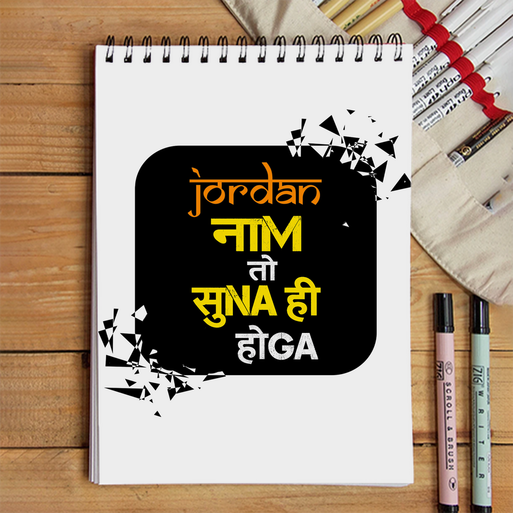 Sketchbook | A5 Size | 140 GSM Paper | Spiral Bound | Unisex | Personalized | Typography | Pop Culture | Everyday | Confident | Naam Toh Suna Hoga - front - White - mockup 1