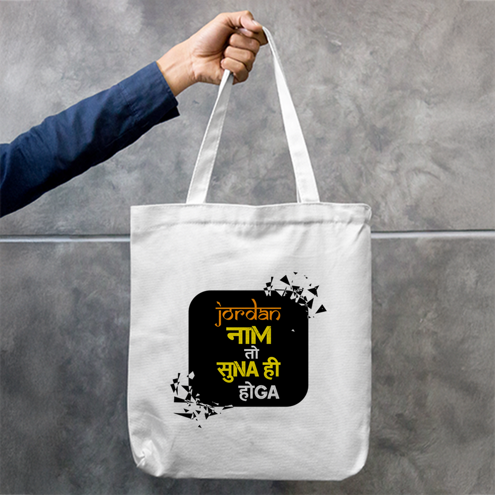 Tote Bag Zipper | Unisex | 100% Cotton Canvas | Zipper Closure, Long Handles | Everyday Use | Personalized | Typography | Pop Culture | Everyday | Confident | Naam Toh Suna Hoga - front - mockup 1