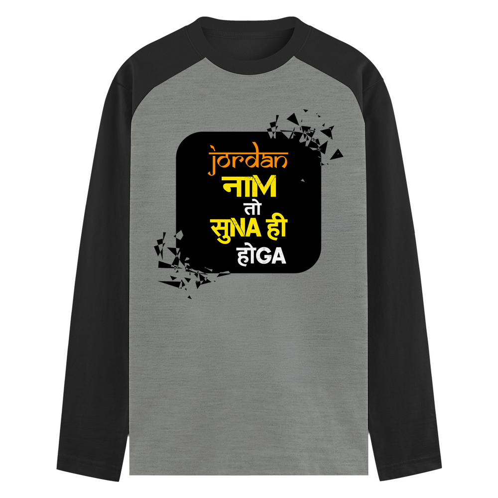 Male Raglan T-Shirt | Men's Regular Fit | 180 GSM Bio-Washed Fabric | Double Stitched, Ribbed Neck | Personalized | Typography | Pop Culture | Everyday | Confident | Naam Toh Suna Hoga - front - mockup 1