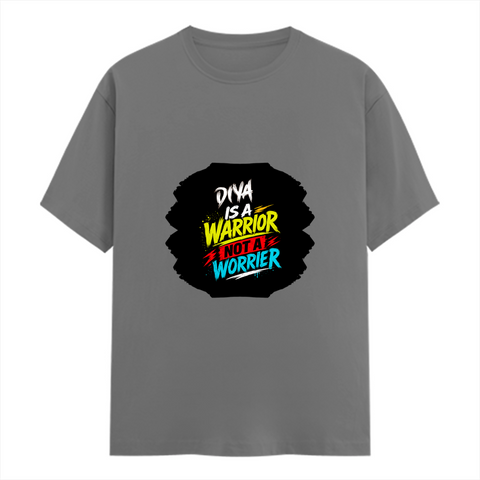 Female Classic Crew T-Shirt | Regular Fit | 180 GSM Bio-Washed Cotton Blend | Pre-Shrunk, Double-Stitched | Women | Personalized | Bold Graphic | Self-worth | Inner Strength | Everyday | Empowering | Warrior Mentality - front - Charcoal Melange - mockup 1