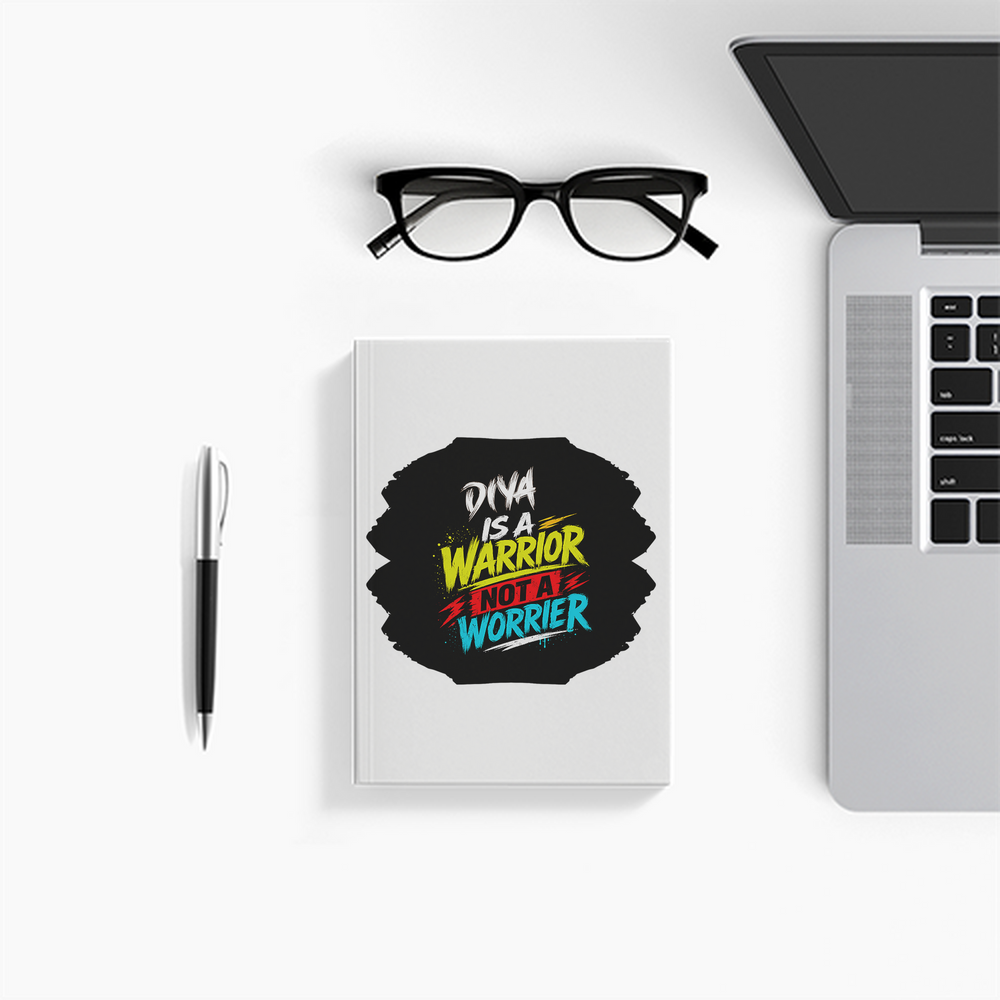 Notebook Journal | A5 Size | 300 GSM Cover, 70 GSM Eco-Friendly Pages | Soft Bound, Ruled/Unruled | Unisex | Personalized | Bold Graphic | Self-worth | Inner Strength | Everyday | Empowering | Warrior Mentality - front - White - mockup 1