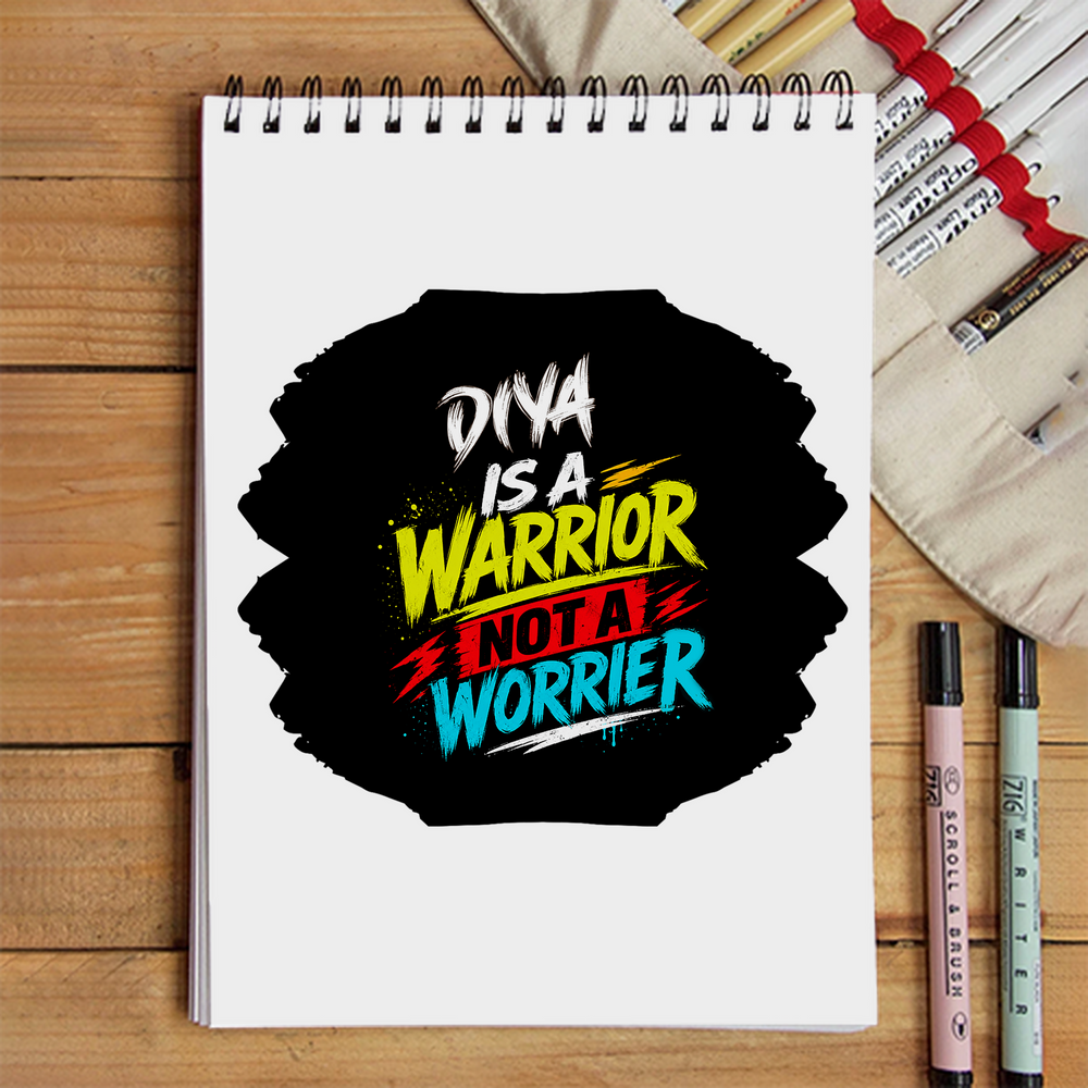Sketchbook | A5 Size | 140 GSM Paper | Spiral Bound | Unisex | Personalized | Bold Graphic | Self-worth | Inner Strength | Everyday | Empowering | Warrior Mentality - front - White - mockup 1
