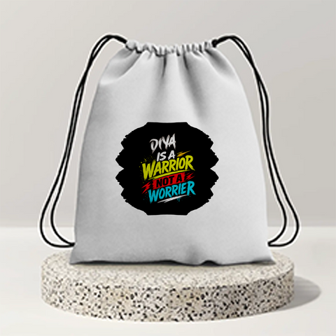 Drawstring Bag | 280 GSM | Durable Cotton | Secure Closure | Unisex | Personalized | Bold Graphic | Self-worth | Inner Strength | Everyday | Empowering | Warrior Mentality - front - mockup 1