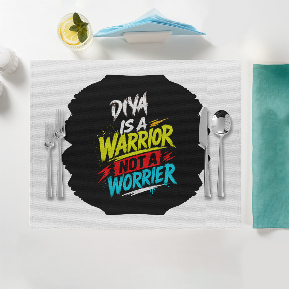 Placemat | Standard Dining | 100% Polyester | Durable, Fade-Proof, Soft | Unisex | Personalized | Bold Graphic | Self-worth | Inner Strength | Everyday | Empowering | Warrior Mentality - front - White - mockup 1