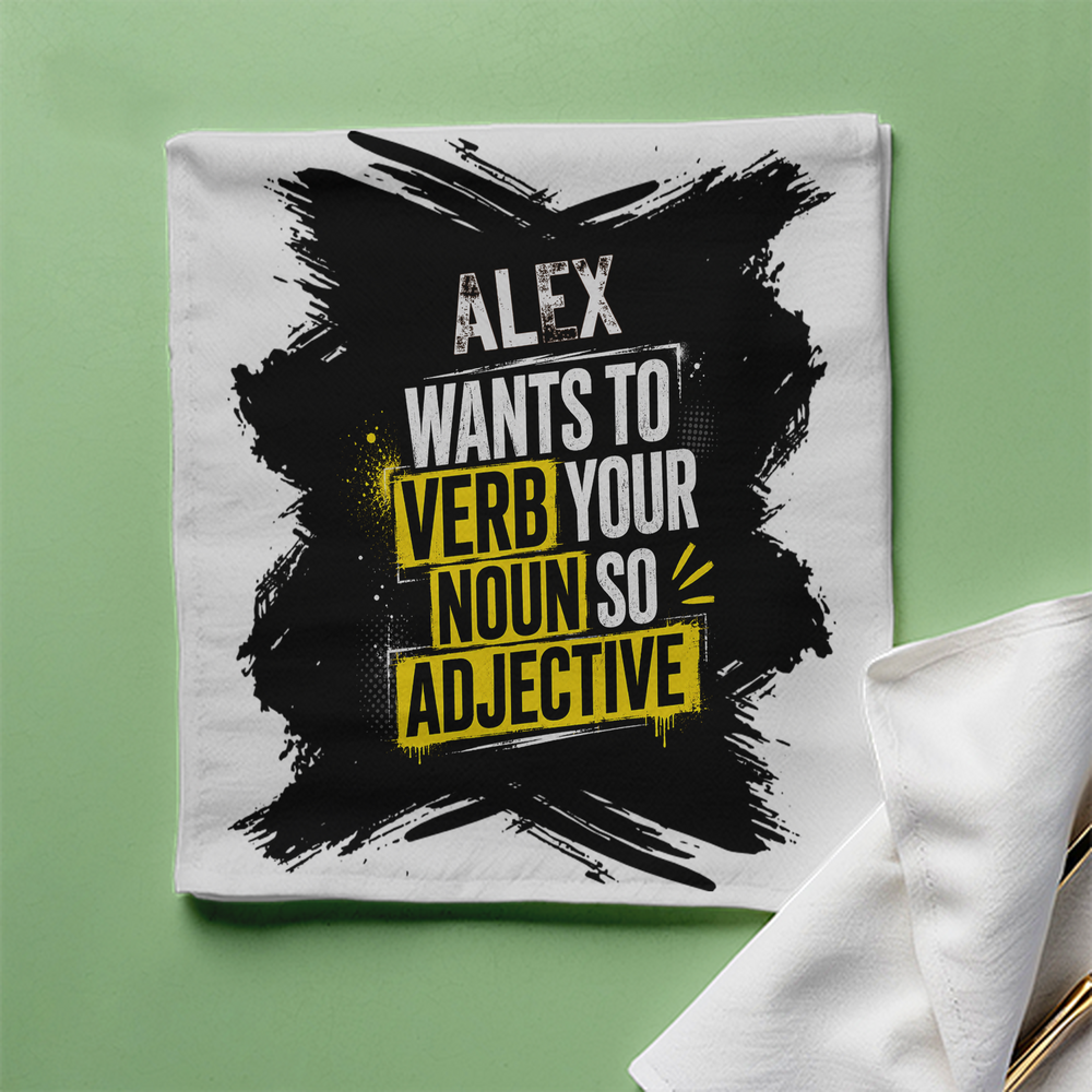Cloth Napkin | Standard Dining Size | 100% Polyester | Soft, Durable, Hemmed | Unisex | Personalized | Bold Graphic | Quotes | Everyday | Energetic | Verb Your Noun - front - White - mockup 1