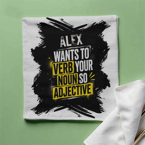 Cloth Napkin | Standard Dining Size | 100% Polyester | Soft, Durable, Hemmed | Unisex | Personalized | Bold Graphic | Quotes | Everyday | Energetic | Verb Your Noun - front - White - mockup 1