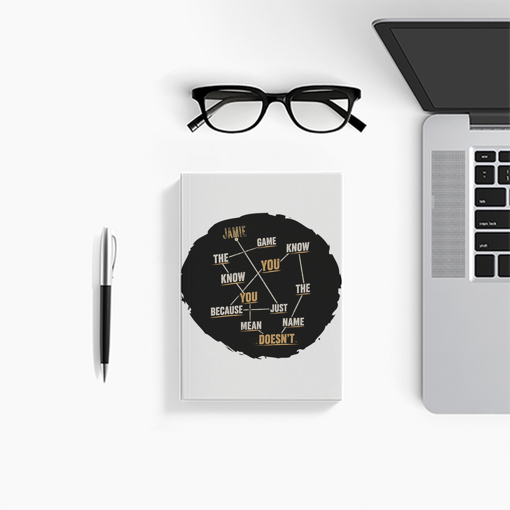 Notebook Journal | A5 Size | 300 GSM Cover, 70 GSM Eco-Friendly Pages | Soft Bound, Ruled/Unruled | Unisex | Personalized | Typography | Self-knowledge | Everyday | Confident | Know The Game - front - White - mockup 1