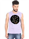 Male Sleeveless T-Shirt | Regular Fit Men | 180 GSM Bio-Washed Cotton Blend | Pre-Shrunk, Double-Stitched | Personalized | Typography | Self-knowledge | Everyday | Confident | Know The Game - front - Lavender - mockup 1