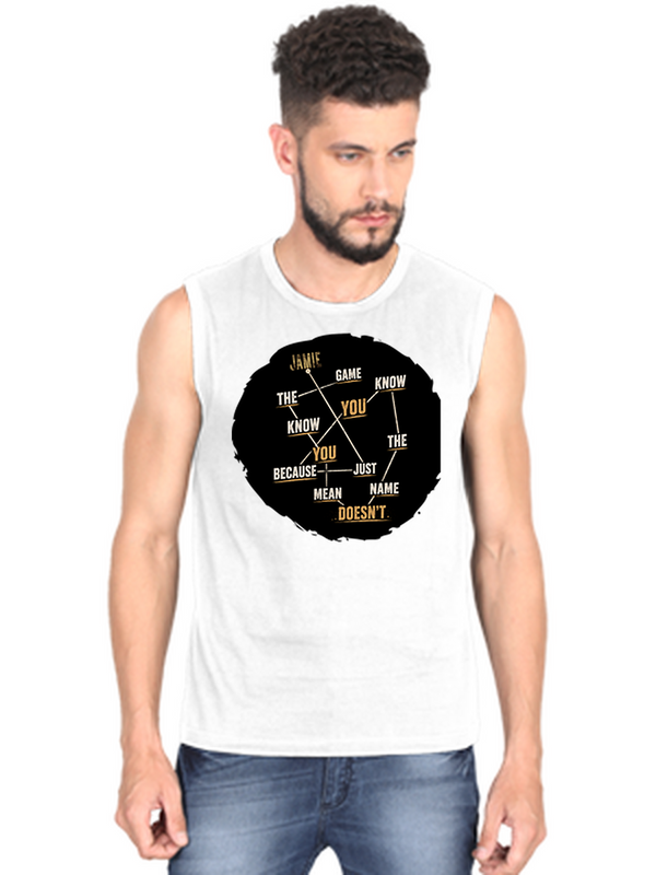 Male Sleeveless T-Shirt | Regular Fit Men | 180 GSM Bio-Washed Cotton Blend | Pre-Shrunk, Double-Stitched | Personalized | Typography | Self-knowledge | Everyday | Confident | Know The Game