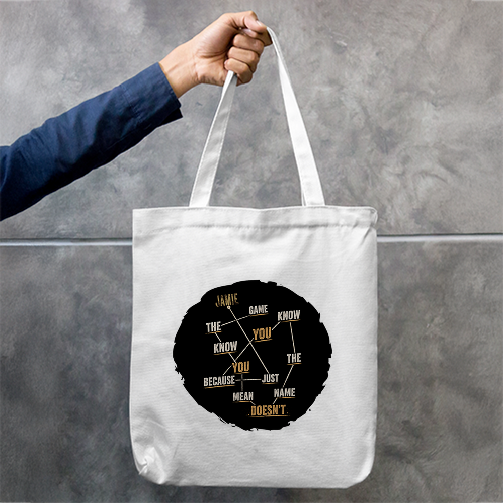 Tote Bag Zipper | Unisex | 100% Cotton Canvas | Zipper Closure, Long Handles | Everyday Use | Personalized | Typography | Self-knowledge | Everyday | Confident | Know The Game - front - mockup 1