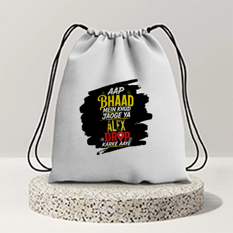 Drawstring Bag | 280 GSM | Durable Cotton | Secure Closure | Unisex | Personalized | Typography | Sarcasm | Bold Statements | Everyday | Humorous | Savage Desi Attitude - front - mockup 1