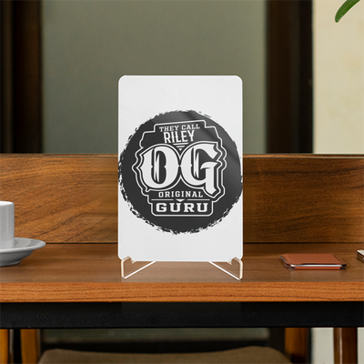 Acrylic Display Stand | 4x6 Inch | Clear Acrylic | Tabletop Display | Unisex | Personalized | Typography | Identity | Everyday | Confident | Call Me OG Guru - front - White - mockup 1
