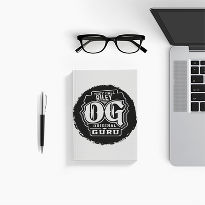 Notebook Journal | A5 Size | 300 GSM Cover, 70 GSM Eco-Friendly Pages | Soft Bound, Ruled/Unruled | Unisex | Personalized | Typography | Identity | Everyday | Confident | Call Me OG Guru - front - White - mockup 1