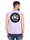 Male Sleeveless T-Shirt | Regular Fit Men | 180 GSM Bio-Washed Cotton Blend | Pre-Shrunk, Double-Stitched | Personalized | Typography | Identity | Everyday | Confident | Call Me OG Guru - back - Lavender - mockup 2