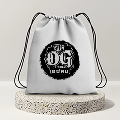 Drawstring Bag | 280 GSM | Durable Cotton | Secure Closure | Unisex | Personalized | Typography | Identity | Everyday | Confident | Call Me OG Guru - front - mockup 1
