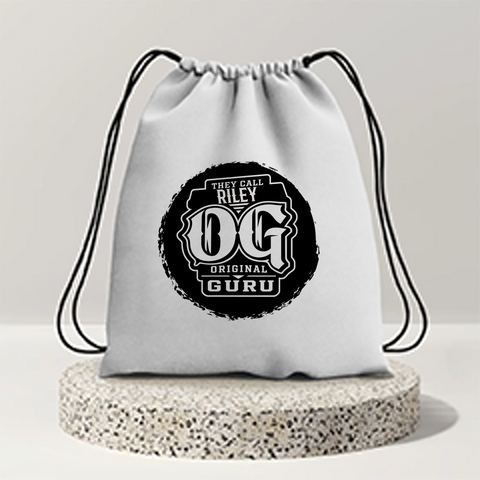 Drawstring Bag | 280 GSM | Durable Cotton | Secure Closure | Unisex | Personalized | Typography | Identity | Everyday | Confident | Call Me OG Guru - front - mockup 1