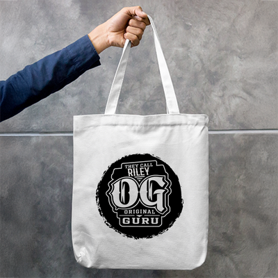 Tote Bag Zipper | Unisex | 100% Cotton Canvas | Zipper Closure, Long Handles | Everyday Use | Personalized | Typography | Identity | Everyday | Confident | Call Me OG Guru - front - mockup 1