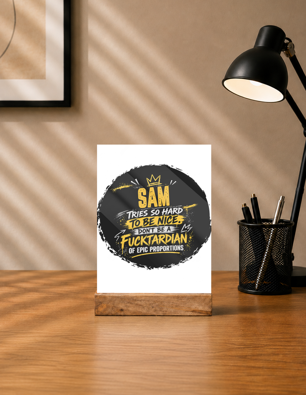 Acrylic Photo Frame with Stand | 5x7 Inch | Acrylic & Wood | UV Printed Tabletop Display | Universal | Personalized | Typography | Humor | Sarcasm | Everyday | Sarcastic | Not So Nice - front - mockup 1