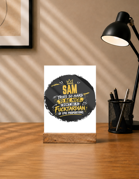 Acrylic Photo Frame with Stand | 5x7 Inch | Acrylic & Wood | UV Printed Tabletop Display | Universal | Personalized | Typography | Humor | Sarcasm | Everyday | Sarcastic | Not So Nice - front - mockup 1