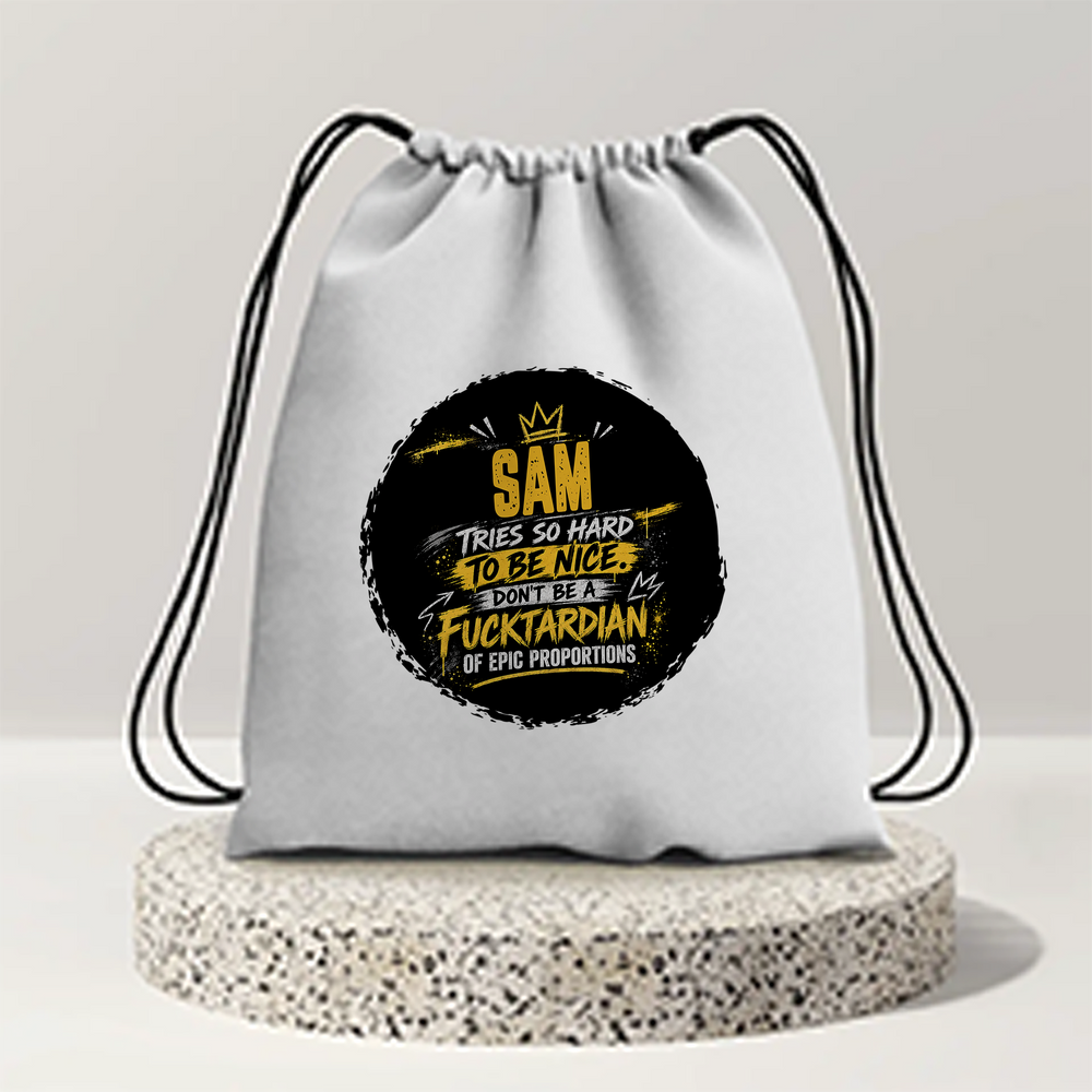 Drawstring Bag | 280 GSM | Durable Cotton | Secure Closure | Unisex | Personalized | Typography | Humor | Sarcasm | Everyday | Sarcastic | Not So Nice - front - mockup 1