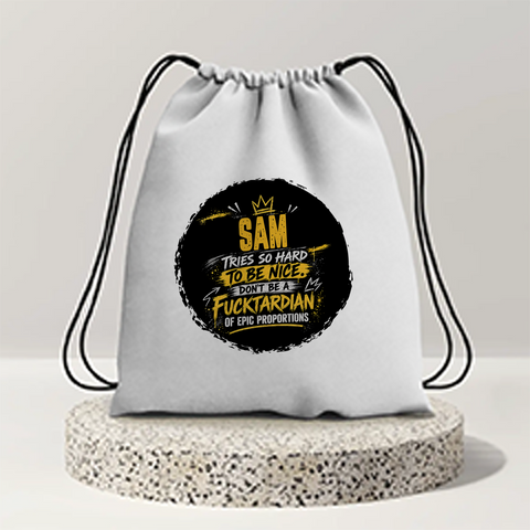 Drawstring Bag | 280 GSM | Durable Cotton | Secure Closure | Unisex | Personalized | Typography | Humor | Sarcasm | Everyday | Sarcastic | Not So Nice - front - mockup 1
