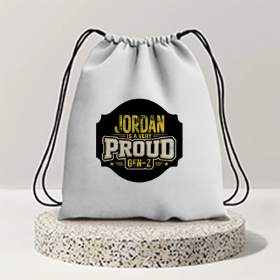 Drawstring Bag | 280 GSM | Durable Cotton | Secure Closure | Unisex | Personalized | Typography | Generational Identity | Youth Culture | Assertive | Proud Gen Z - front - mockup 1