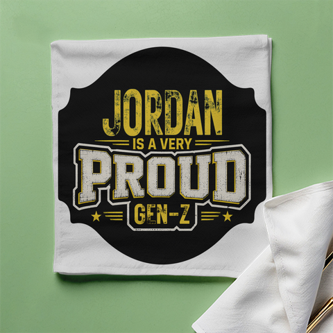 Cloth Napkin | Standard Dining Size | 100% Polyester | Soft, Durable, Hemmed | Unisex | Personalized | Typography | Generational Identity | Youth Culture | Assertive | Proud Gen Z - front - White - mockup 1