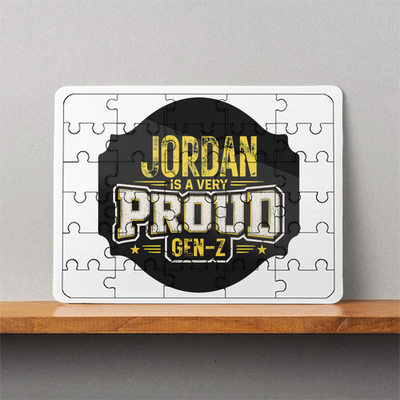 MDF Wooden Puzzle | 6x8 Inch 30 Pieces | Glossy Finish | Durable, Waterproof | Kids & Adults | Personalized | Typography | Generational Identity | Youth Culture | Assertive | Proud Gen Z - front - White - mockup 1