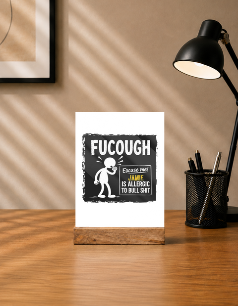 Acrylic Photo Frame with Stand | 5x7 Inch | Acrylic & Wood | UV Printed Tabletop Display | Universal | Personalized | Typography | Sarcasm | Humor | Everyday | Humorous | Allergic To Bullshit - front - mockup 1