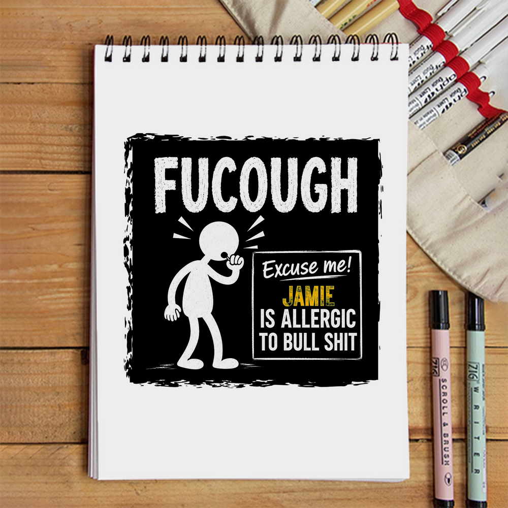 Sketchbook | A5 Size | 140 GSM Paper | Spiral Bound | Unisex | Personalized | Typography | Sarcasm | Humor | Everyday | Humorous | Allergic To Bullshit - front - White - mockup 1