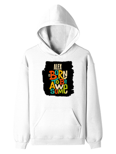 Pullover Hoodie | Unisex Regular Fit | Cotton Blend Tri-Layer | All-Season Comfort, Ribbed Cuffs | Adults | Personalized | Typography | Positivity | Self-worth | Birthdays | Positive | Born To Be Awesome - front - White - mockup 1