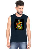 Male Sleeveless T-Shirt | Regular Fit Men | 180 GSM Bio-Washed Cotton Blend | Pre-Shrunk, Double-Stitched | Personalized | Typography | Positivity | Self-worth | Birthdays | Positive | Born To Be Awesome - front - Navy Blue - mockup 1