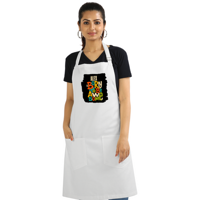 Apron | One Size Adjustable Fit | Cotton Drill Fabric | Two Pockets, Double-Stitched | Unisex Adults | Personalized | Typography | Positivity | Self-worth | Birthdays | Positive | Born To Be Awesome - front - White - mockup 1